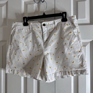 Market & Spruce White Shorts White with Lemons Print Size 14 Cotton Blend